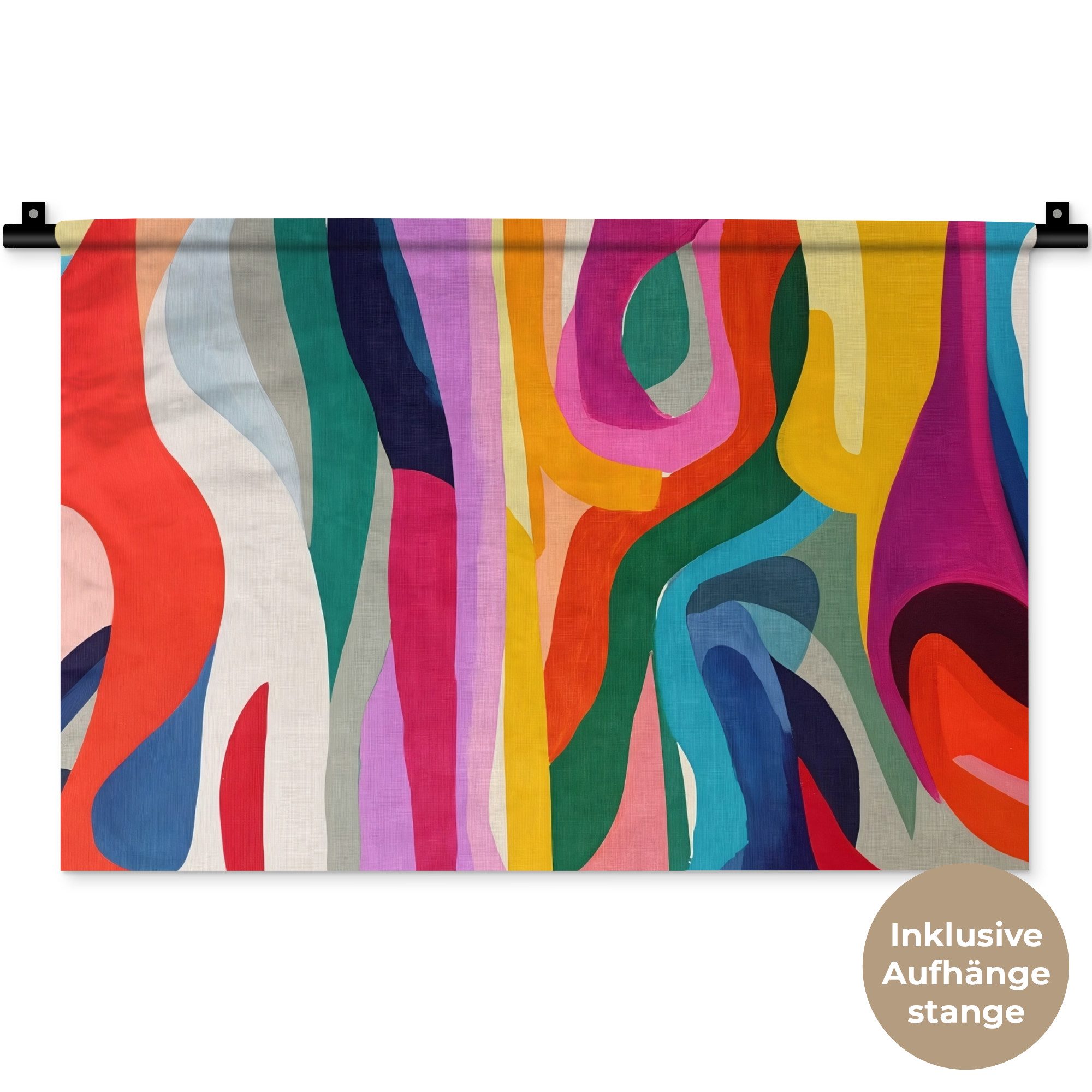 MuchoWow Wandteppich Abstrakt - Bunt - Wellen - Linien, Rechteckig, Höhe: 3 mm, Wandteppich für Wohnzimmer, Schlafzimmer, 60x40 cm
