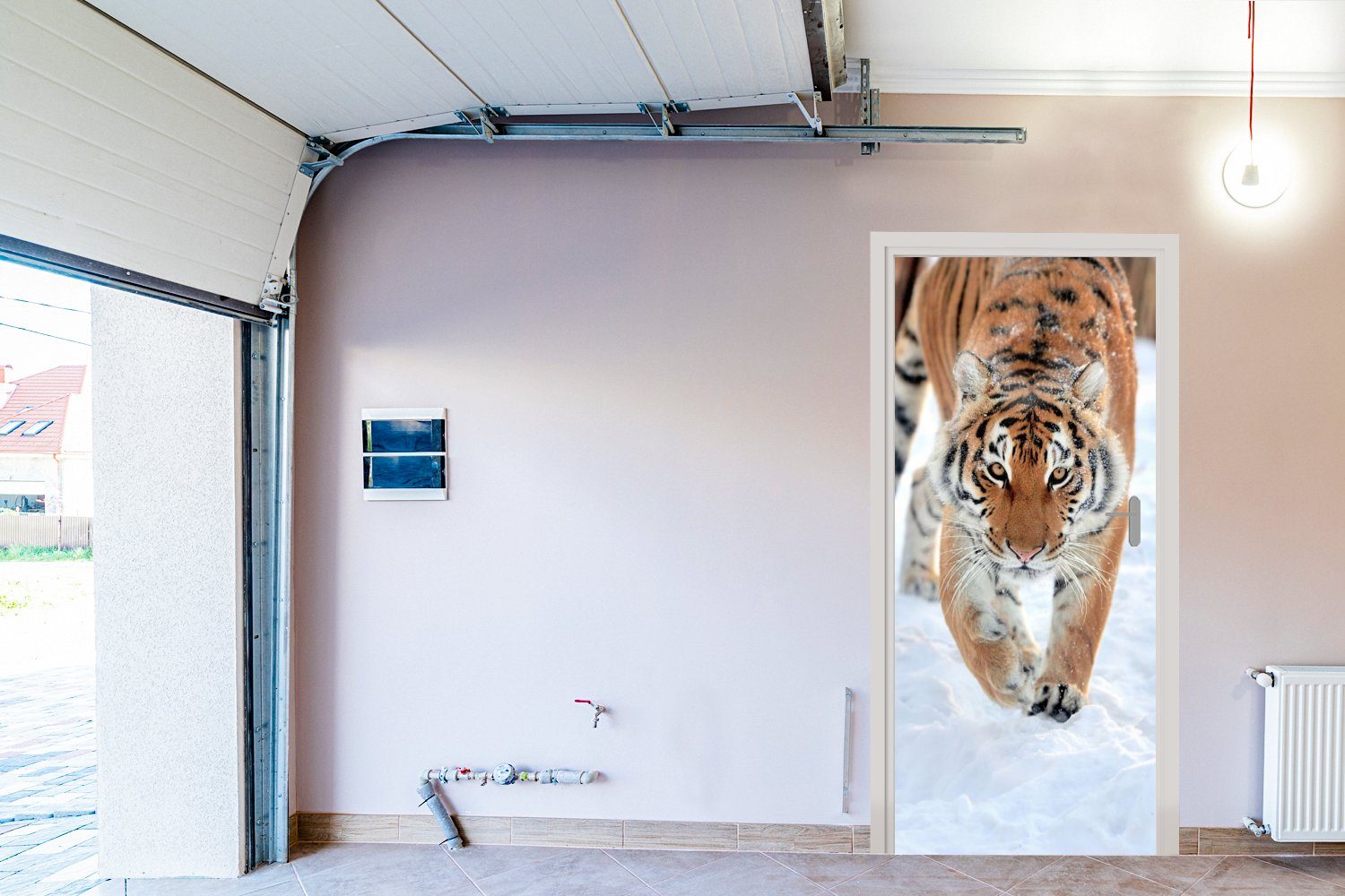 MuchoWow Türtapete Tiger (1 bedruckt, 75x205 - Matt, St), Fototapete cm Türaufkleber, für Tür, Schnee - Tiere