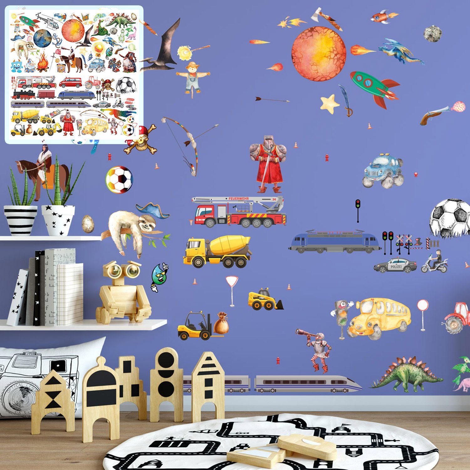 Sunnywall Wandtattoo XXL Mix Toysland Wandtattoo Set verschiedene Motive Kinderzimmer