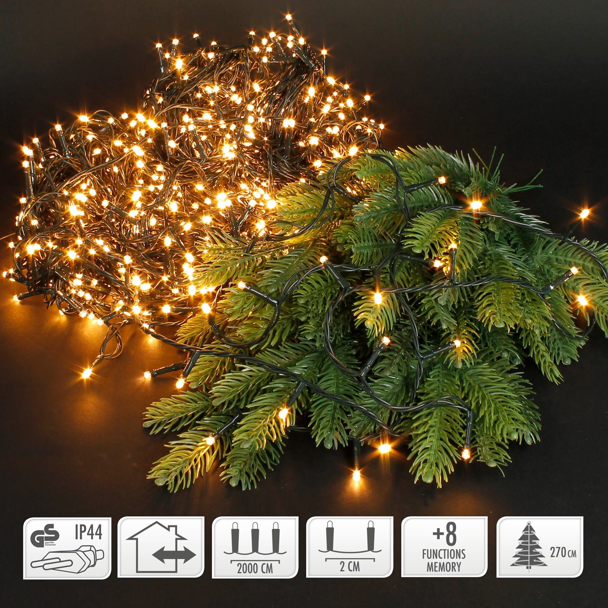 ECD Germany LED-Lichterkette Weihnachtsbaumschmuck LED 20m weiß 1000 LED Birnen