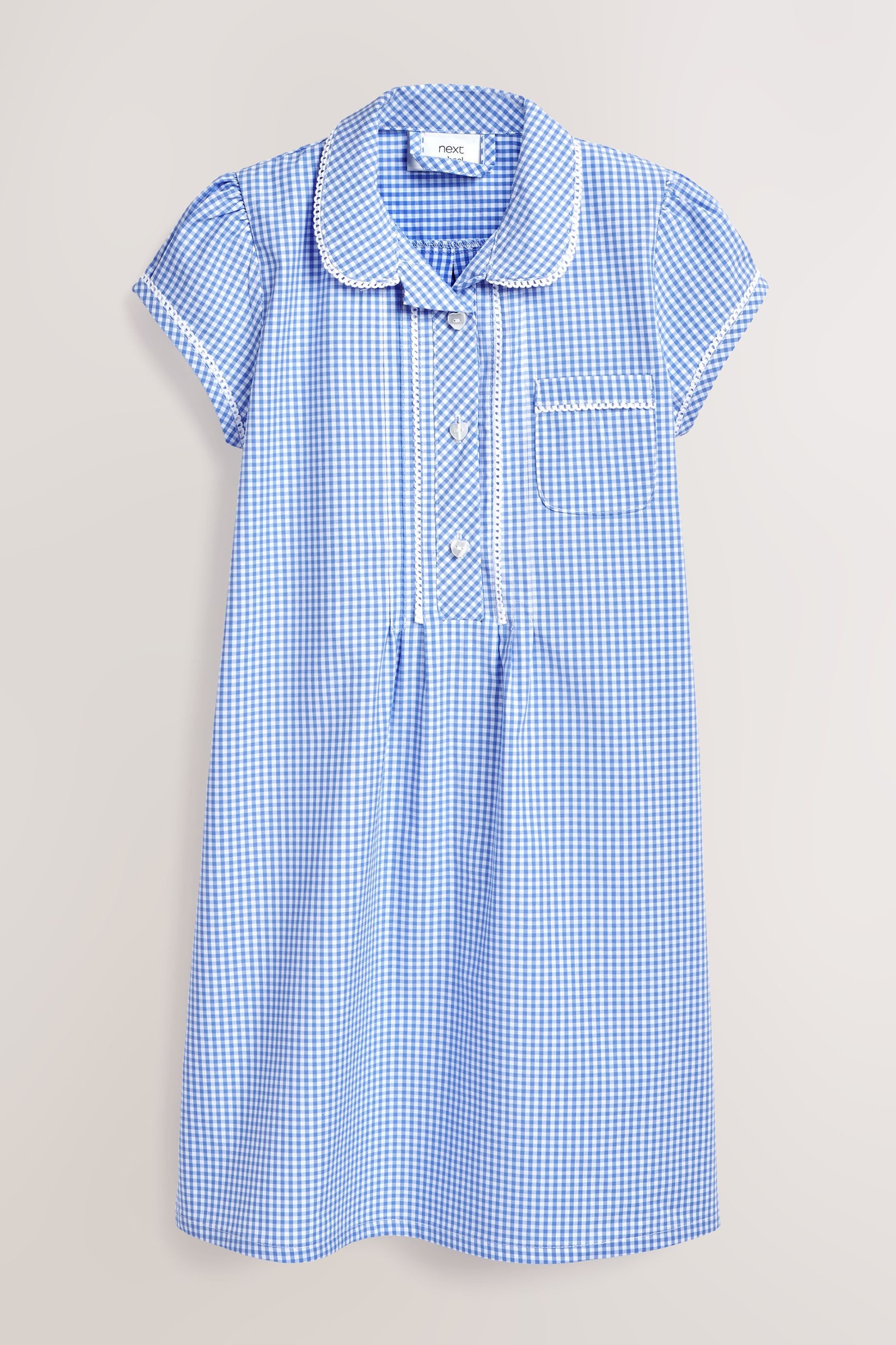 Next Karokleid Kleid mit Vichykaros, Knopfleiste + Spitzenbesatz (1-tlg)
