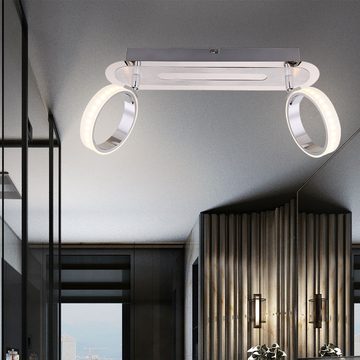Globo LED Deckenleuchte, LED-Leuchtmittel fest verbaut, Warmweiß, Deckenstrahler Deckenleuchte LED Deckenlampe Ring Design chrom H 35 cm