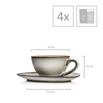 SÄNGER Kaffeeservice »Capri Grau« (12-tlg), Steingut, 230 ml, spülmaschinengeeignet