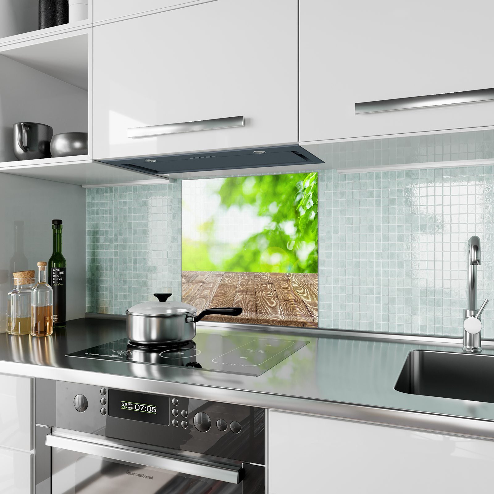 Primedeco mit Glas Motiv Holzplatte Spritzschutz Küchenrückwand Küchenrückwand