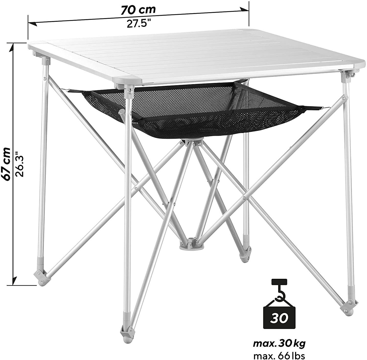 4 Beinfreiheit, Mercy, Tischplatte Stauraum der UQUIP extra Campingtisch durch viel Personen, Netz unter Aluminium Falttisch