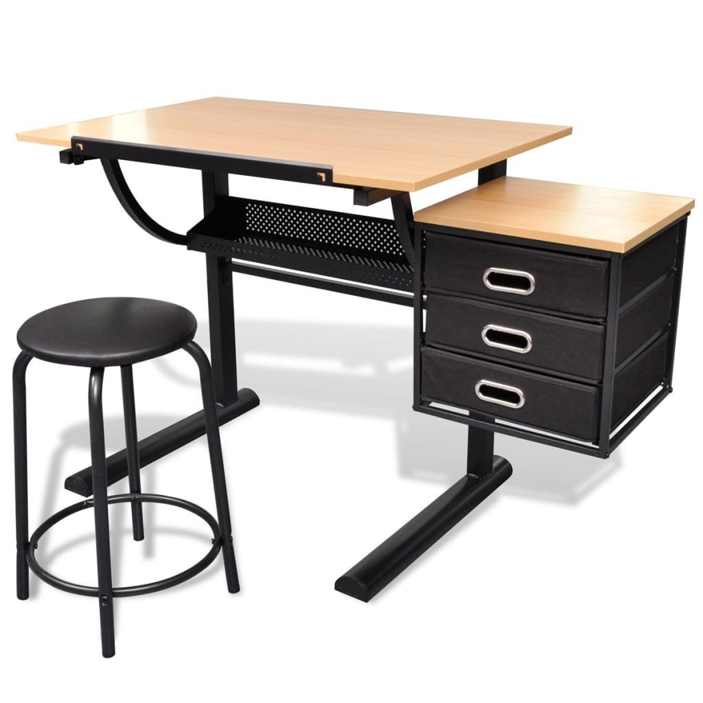 Schubladen Tischplatte Schreibtisch neigbarer 3 Schreibtisch DOTMALL Zeichentisch mit vidaXL und H
