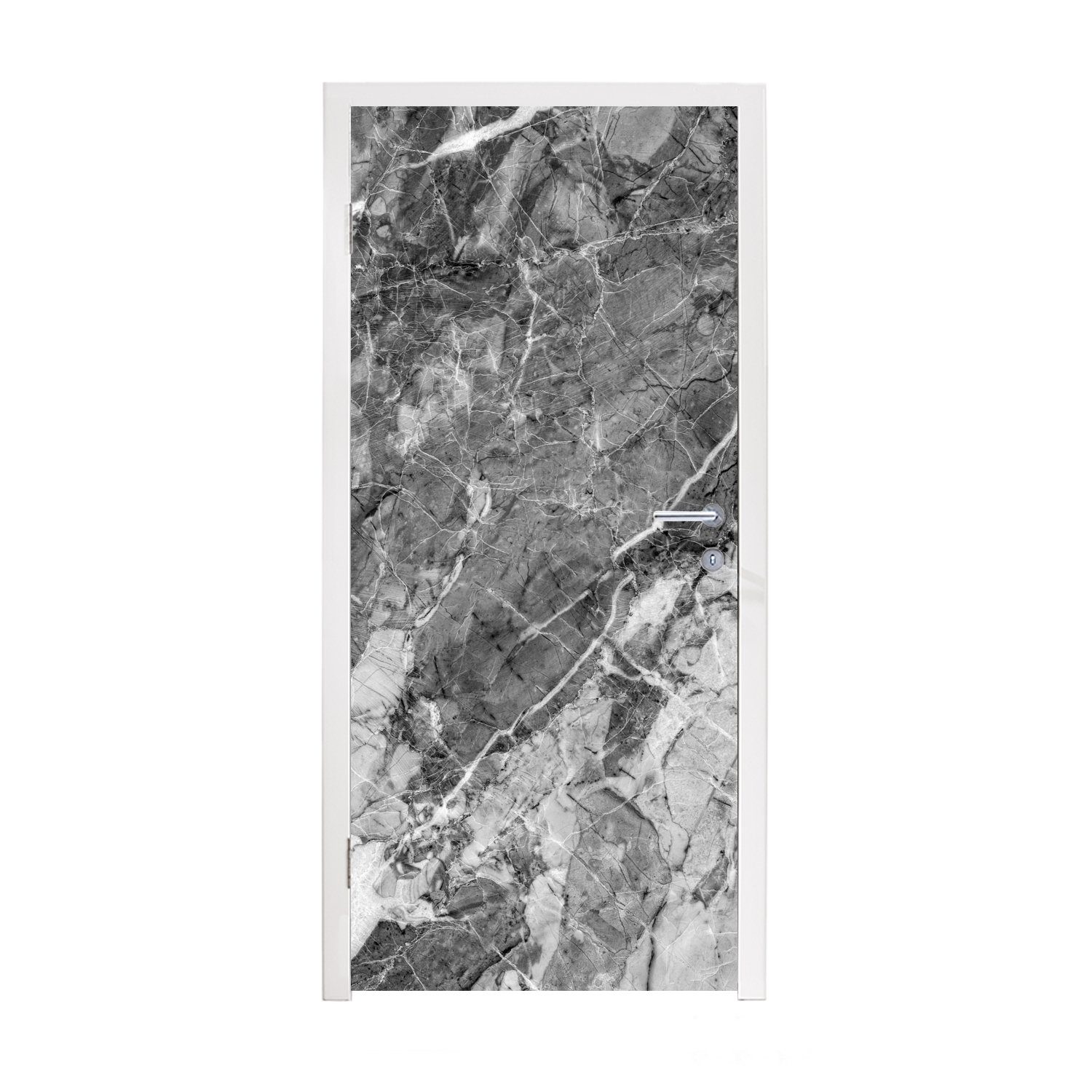 75x205 Türaufkleber, - bedruckt, Kieselstein Matt, (1 cm Fototapete Türtapete - Tür, für MuchoWow - Schwarz Granit St), Weiß,