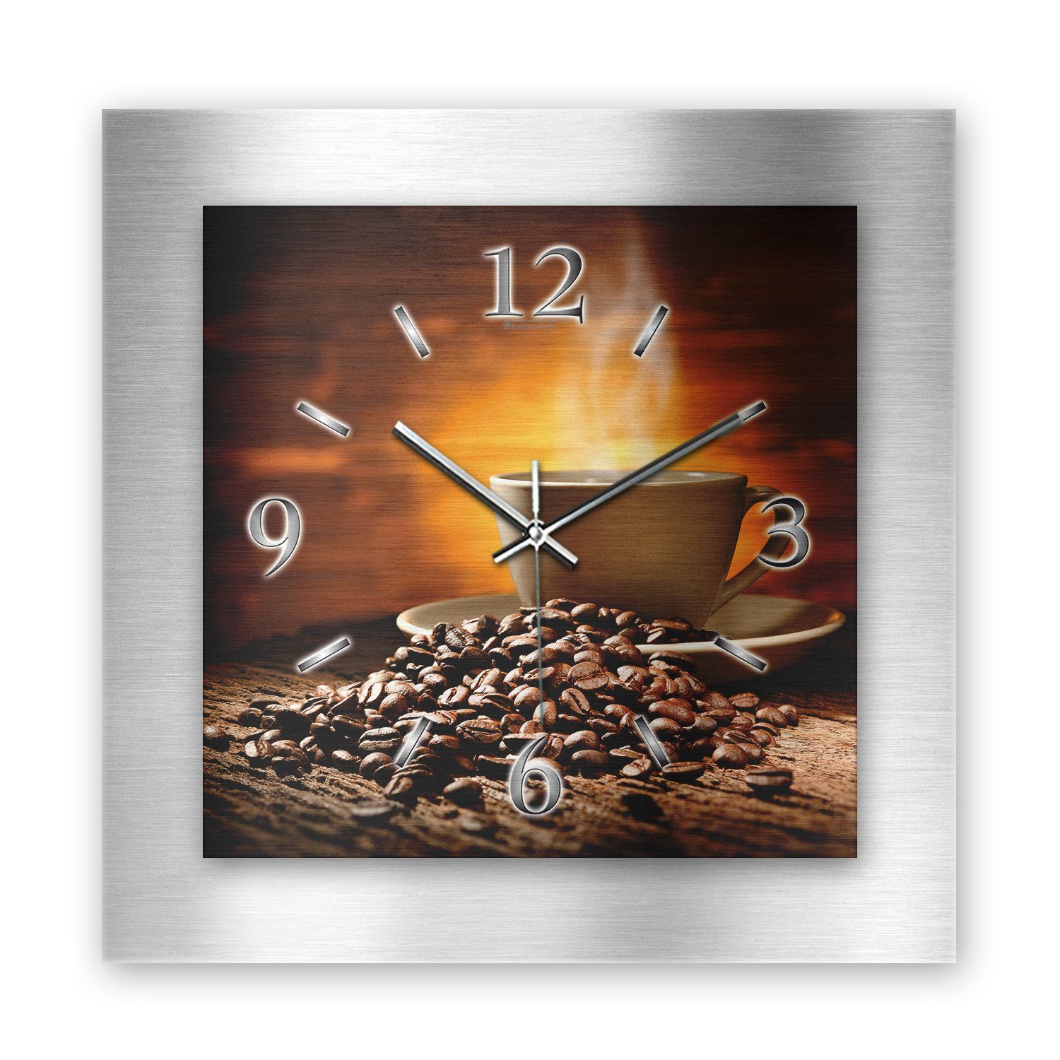 Kreative Feder Wanduhr aus Kaffee“ „Frischer einzigartiges Uhrwerk) Zwei-Platten-Design; (3D-Wölbung; 3D gebürstetem flüsterleises Designer-Wanduhr Aluminium