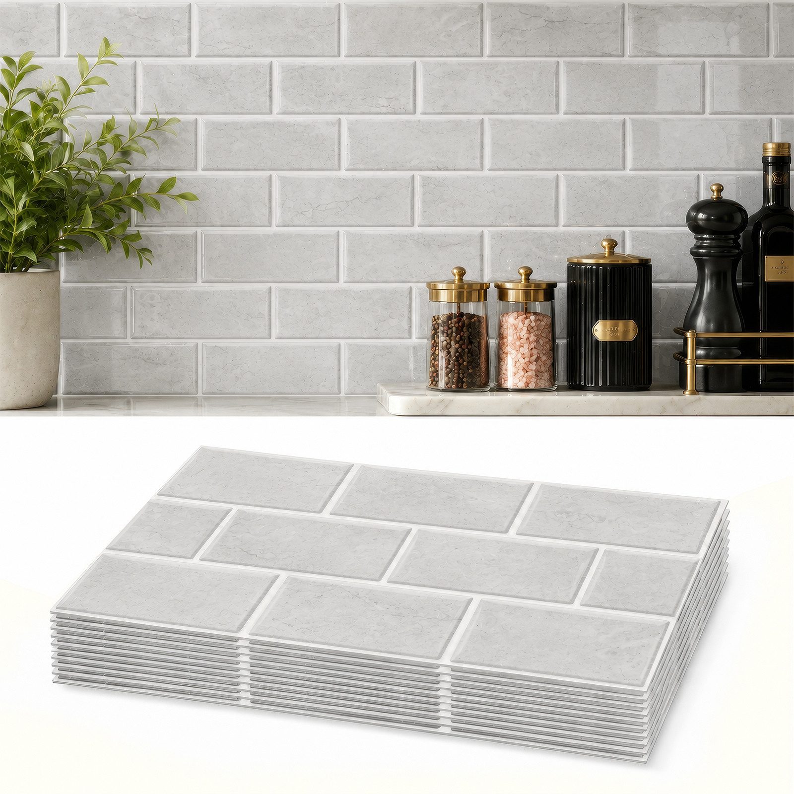 BlingBin Fliesenaufkleber 12 stück Küchenfliesen Mosaik Selbstklebend Badezimmer Fliesendekor (12er Set, 12 St., 15x30cm), Küchenrückwand zum Küche Esszimmer Bad Fliesenfolie Deko