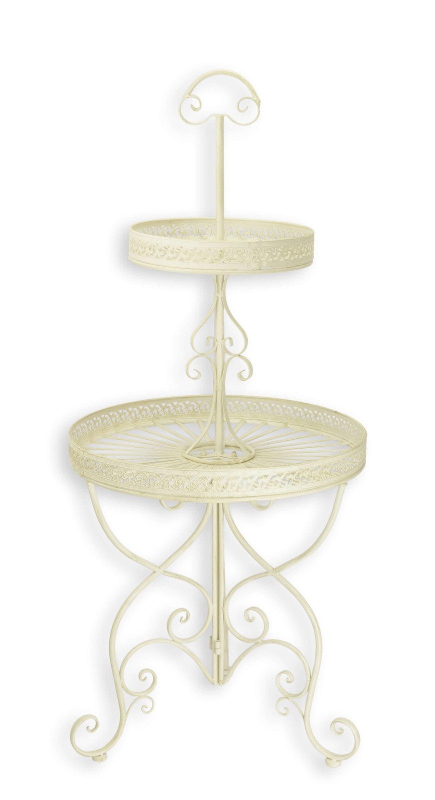 Aubaho Dekoobjekt Grosse Etagere aus Eisen 2-stufig cremeweiß Replikat Retro Design Deko
