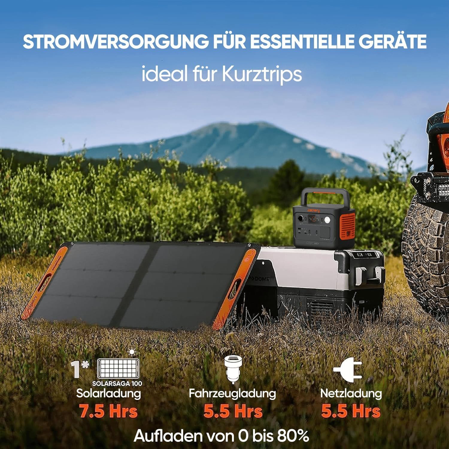 Jackery Solaranlage 100W Solarpanel SolarSaga für Powerstation, 100 W, faltbares Solarladegerät mit USB-Anschluss für Handy, Camping