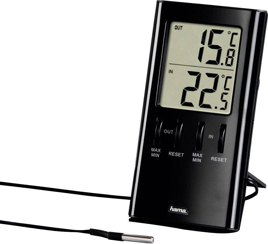 Wetterstation LCD-Thermometer "T-350", Schwarz Mit Außenfühler
