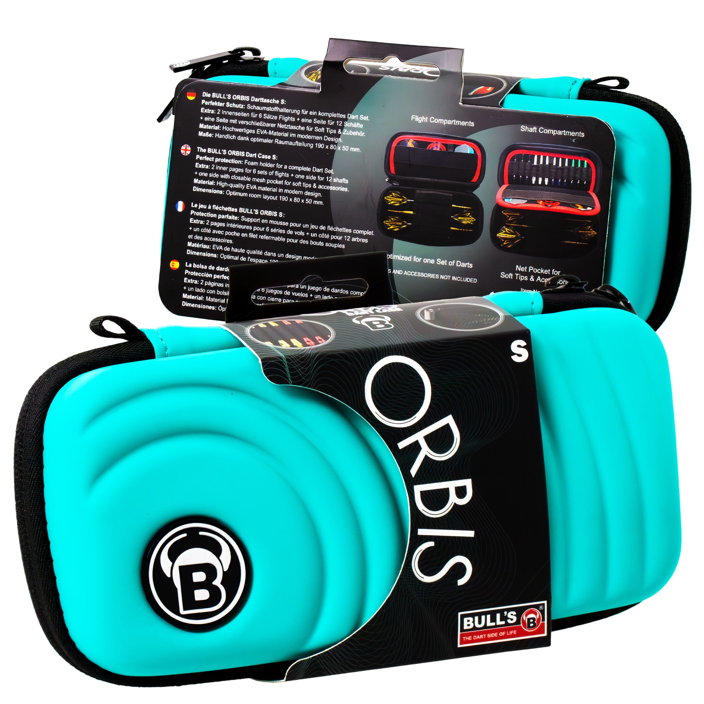 BULL'S Dartpfeil Bull´s Dart Hardcase Orbis S Türkis mit 2 Extraeinteilungen, Platz für 6 Sätze Flights, 12 Schäfte und 1 Satz Dart
