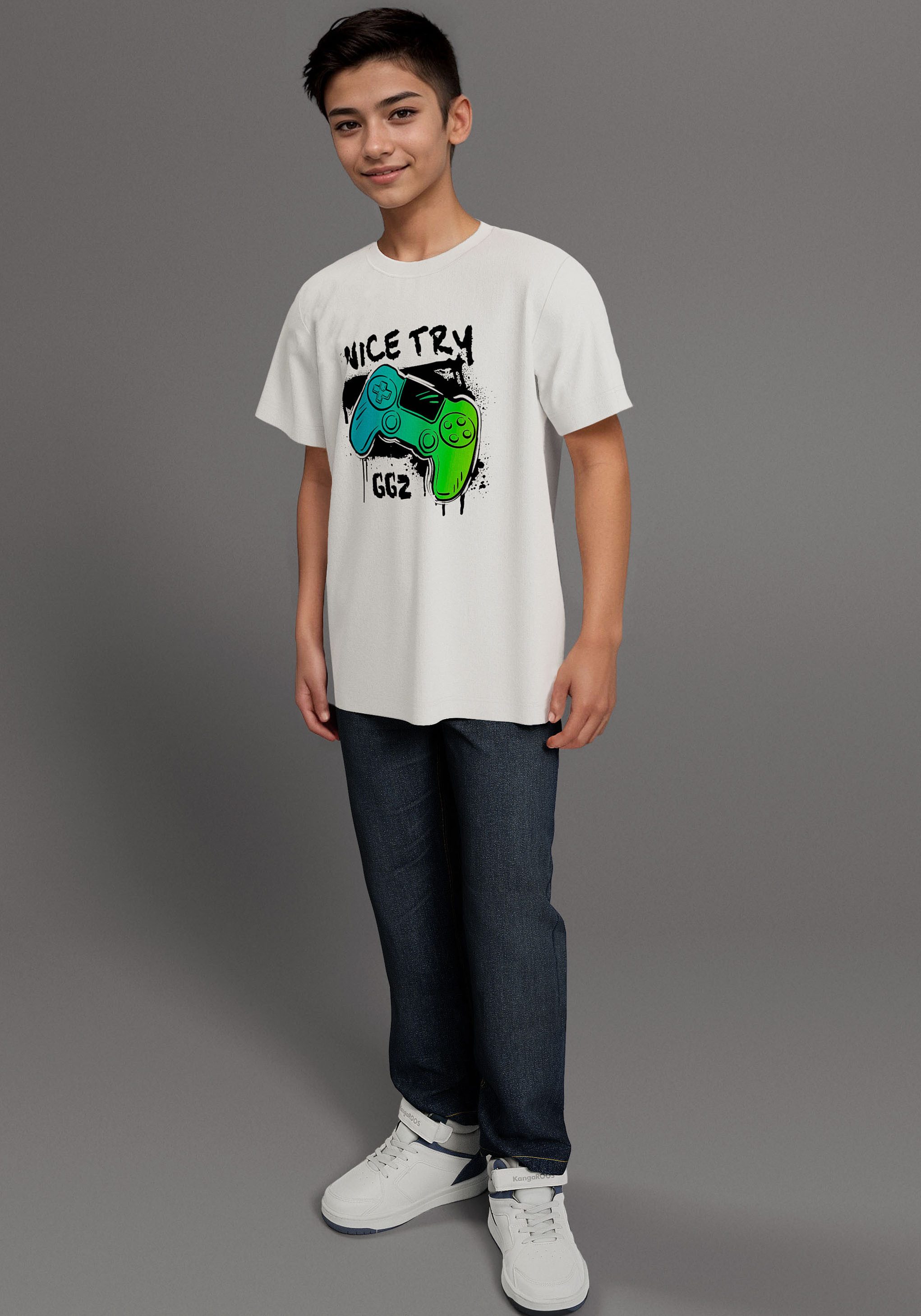KIDSWORLD T-Shirt Gamer-Druck: NICE TRY, cooler Gamer-Print