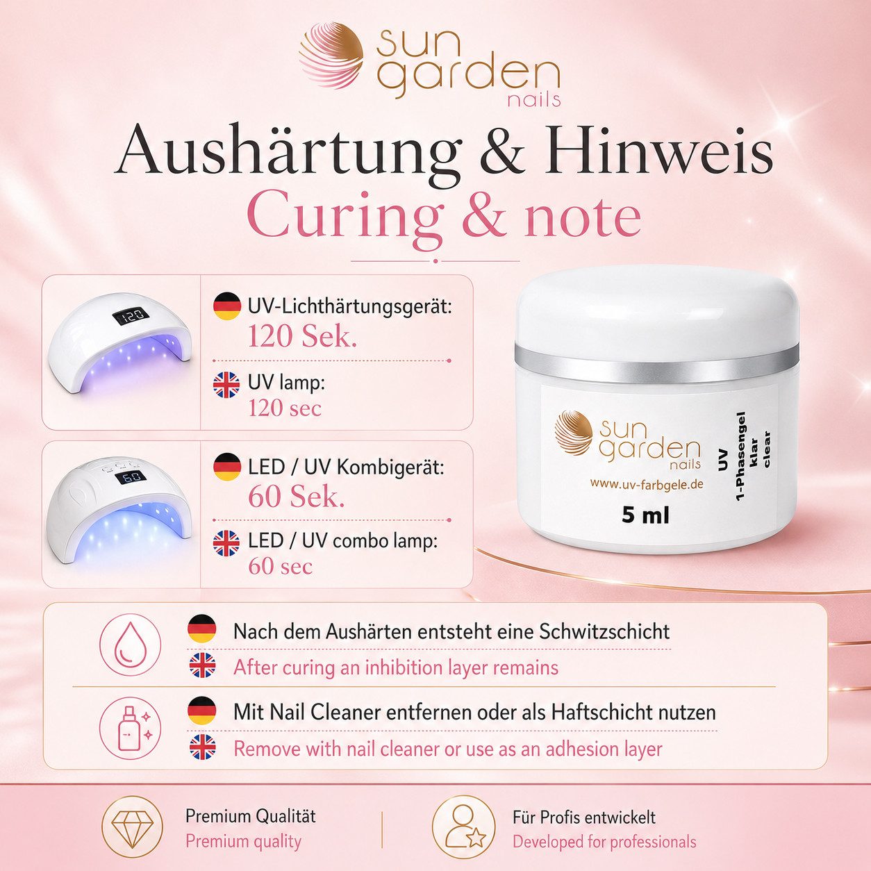 Sun Garden Nails UV-Gel 5 ml UV 1-Phasengel Allround Gel klar – Bild 5 von 5