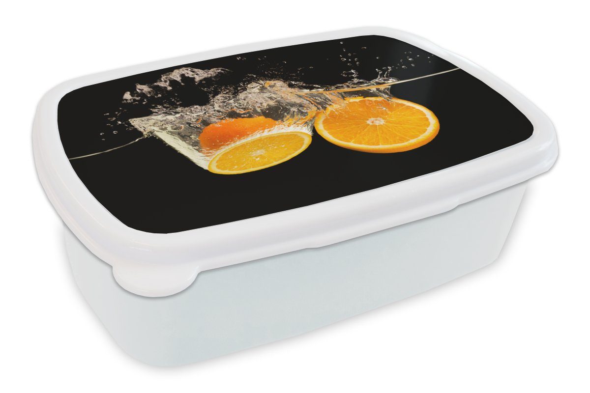 MuchoWow Lunchbox Orange - Stillleben - Wasser - Schwarz - Obst, Kunststoff, (2-tlg), Brotbox für Kinder und Erwachsene, Brotdose, für Jungs und Mädchen weiß