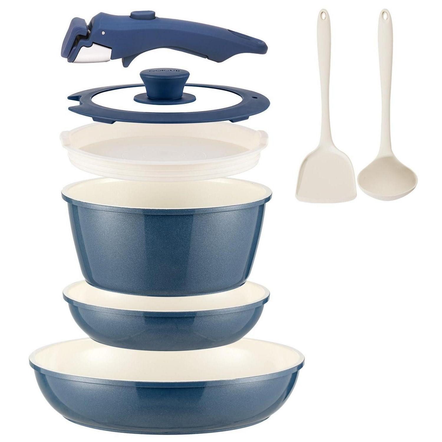 LuxusKollektion Pfannen-Set Pfannenset Keramik 8-tlg Blau Abnehmbarer Griff