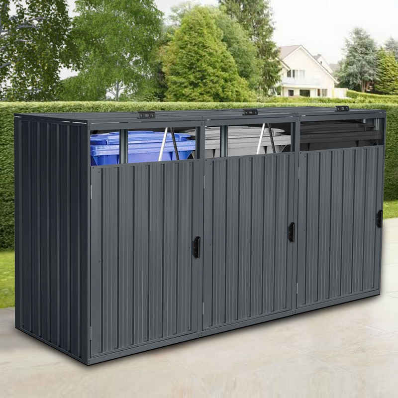 HOME DELUXE Garten-Geräteschrank Mülltonnenbox CUBO 240L Fassungsvermögen, BxT: 220x80 cm, (3 St), Erweiterung wählbar, Gartenbox, Mülltonnenverkleidung