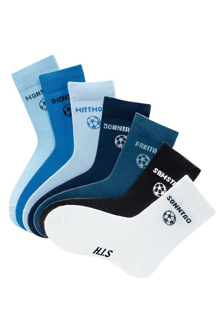 H.I.S Socken Fußballsocken, Lustige bunte Kindersocken (Packung, 7-Paar, Gr. 23-26 bis 39-42) mit Wochentagen und Fußballmotiv – Bild 3 von 5