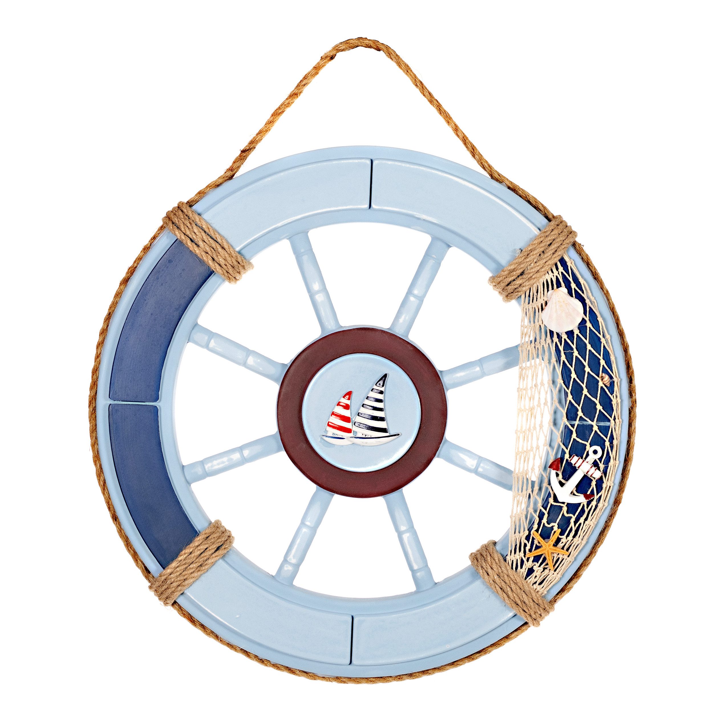 Dekoobjekt Steuerrad 12 aus Holz mit Nautik Optik Schiffsrad 45cm dickes Tau