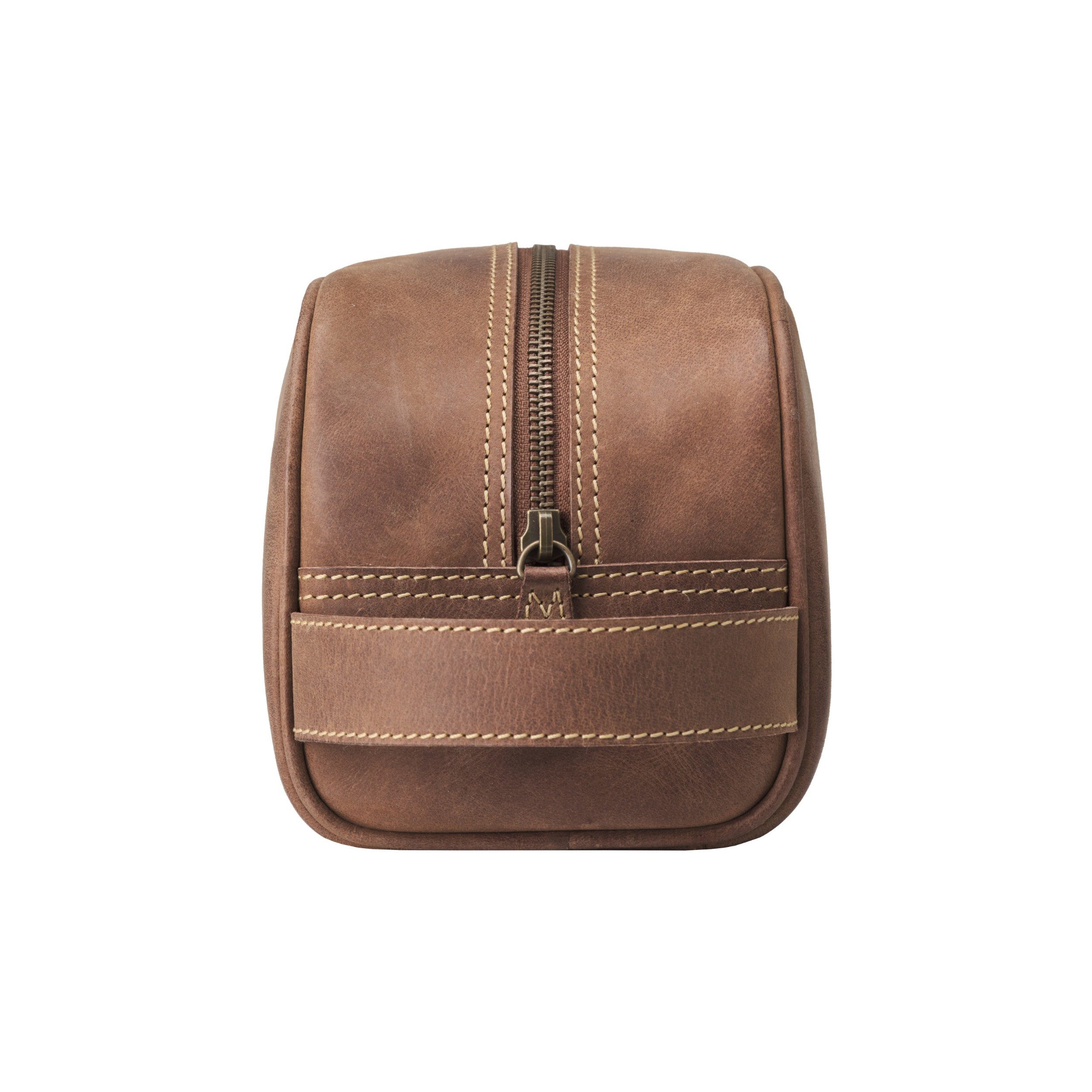 DRAKENSBERG Kulturbeutel »Theo« Havanna-Braun, Elegante Kulturtasche aus Büffelleder für Damen und Herren, Vintage