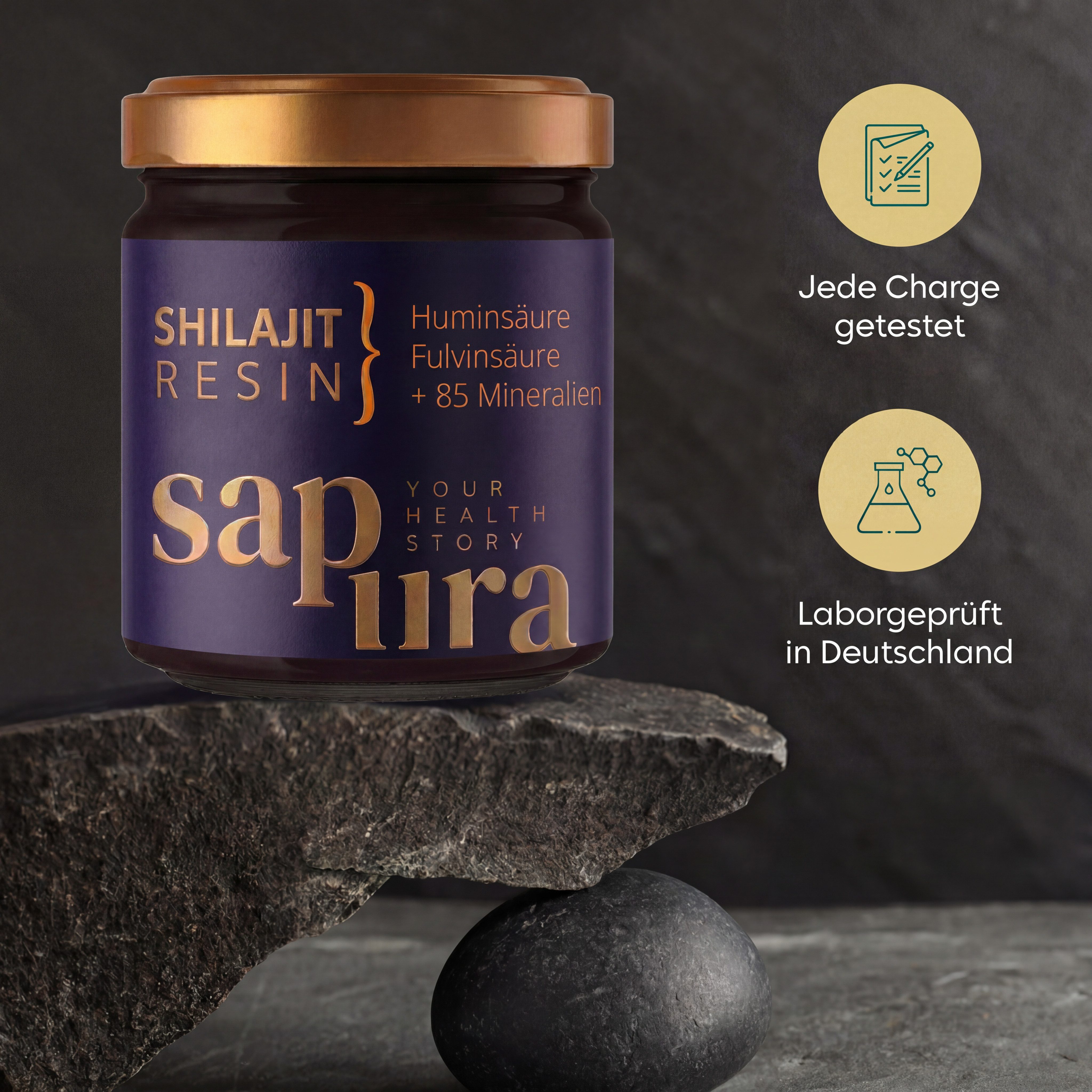 SAPURA Health Original Shilajit Harz, Fulvin & Huminsäure + Laborbericht Harz, 60 g
