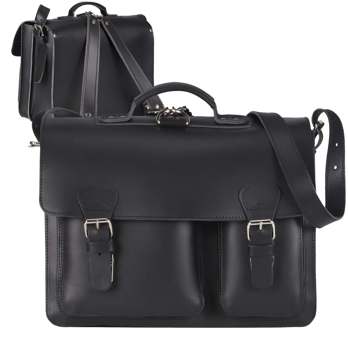 Ruitertassen Aktentasche "Classic Satchel" Damen Herren 40x30cm mit 2 Fächern, 40 cm Lehrertasche mit 2 Fächern, auch als Rucksack zu tragen, Leder