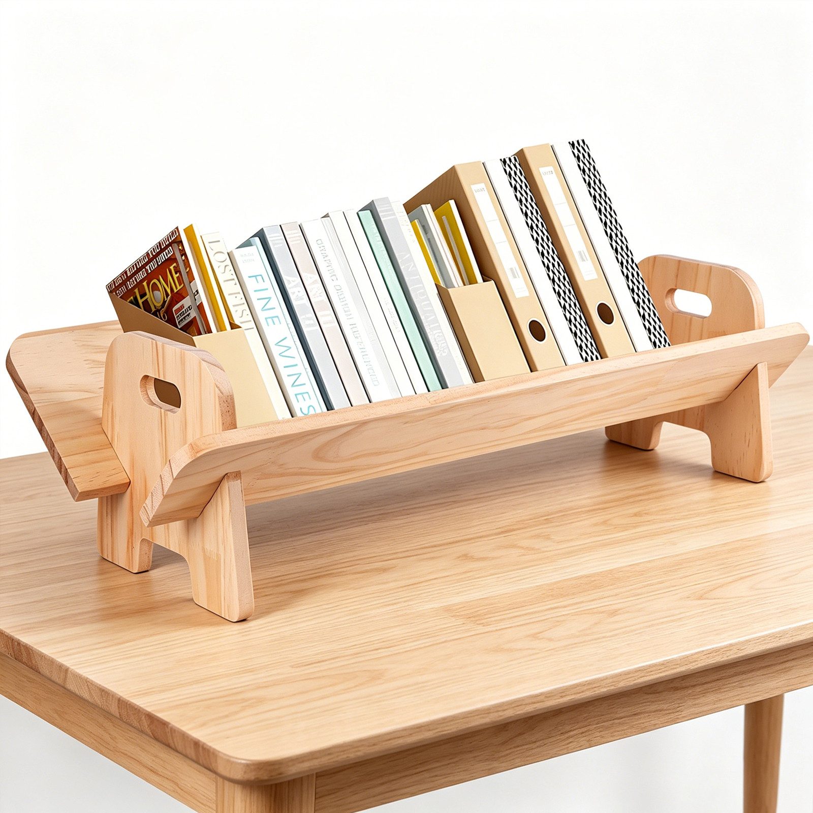BlingBin Bücherregal Schreibtisch-Bücherregal, Organizer, Aufbewahrungsregal, 1er Set 1-tlg., Kippbares Holz Bücherregal, Tischständer für CDs/Zeitschriften/Bücher