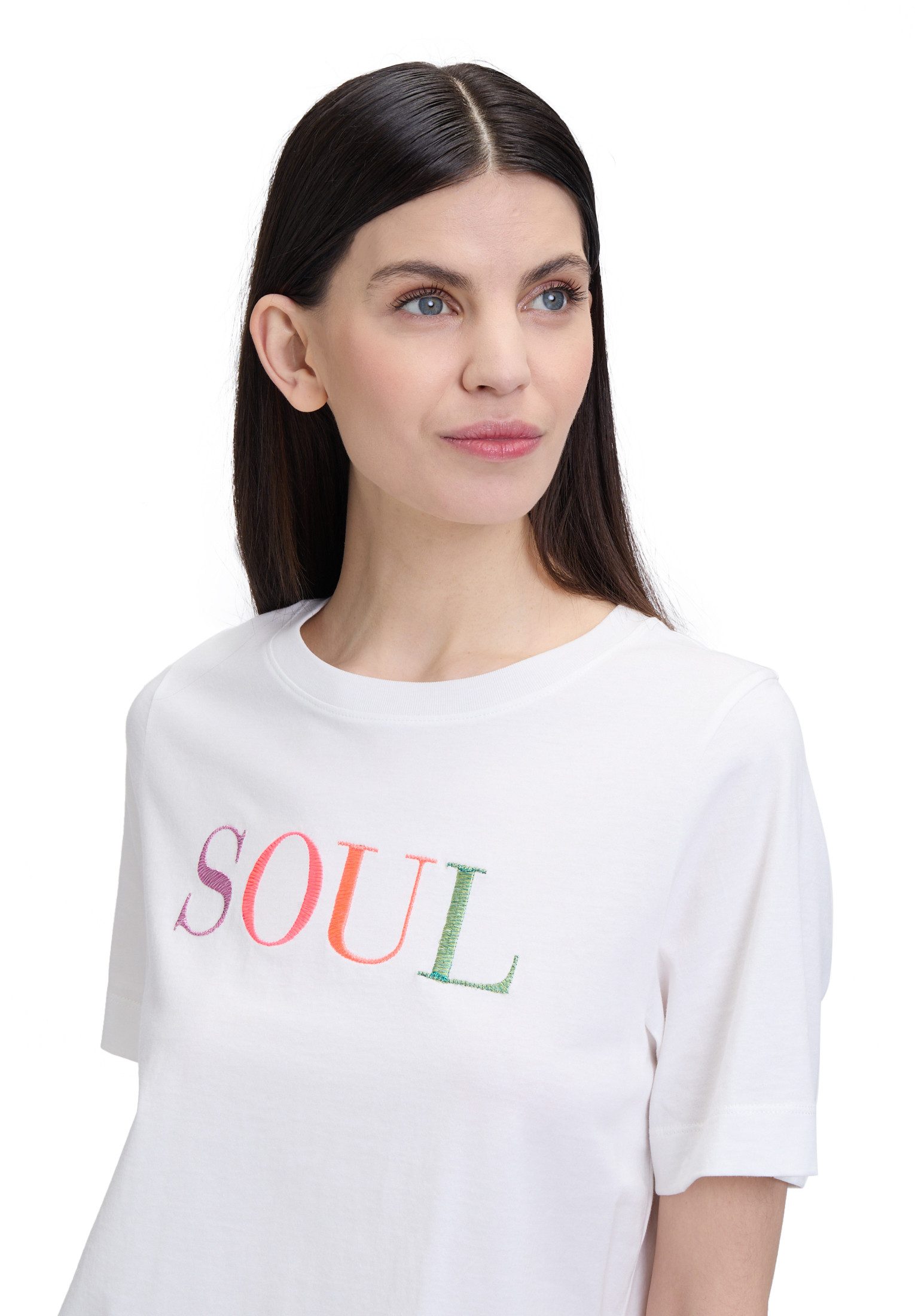 Cartoon Kurzarmshirt Damen mit Rundhalsausschnitt (1-tlg) Stickerei