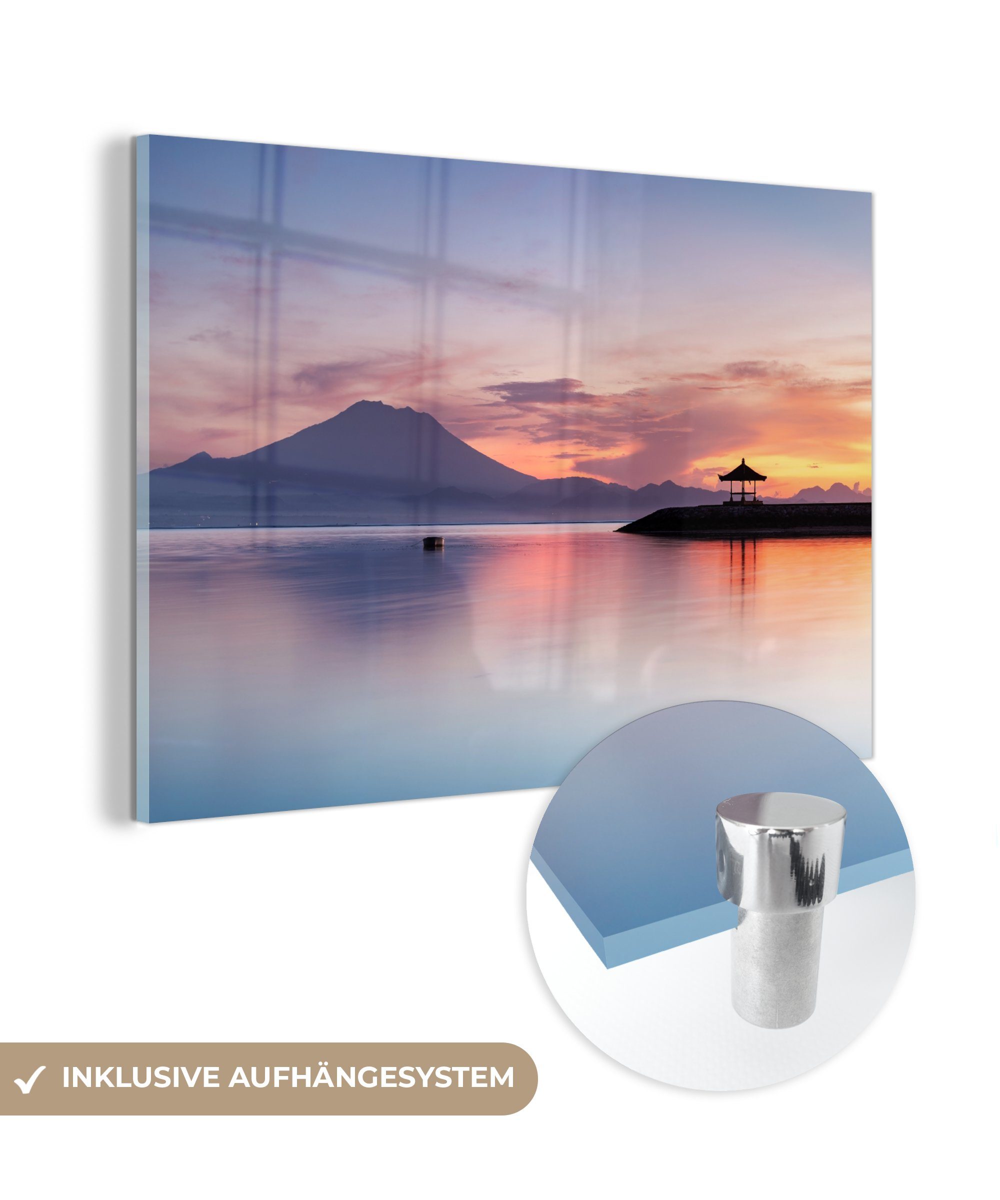 MuchoWow Acrylglasbild Bild eines farbigen Sonnenuntergangs in Bali, (1 St),  Glasbilder - Bilder auf Glas Wandbild - Foto auf Glas - Wanddekoration