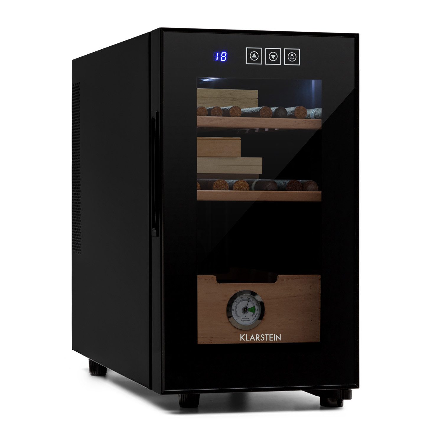 Klarstein Weinkühlschrank El Presidente 23 Humidor, für 8 Standardflaschen á 0,75l,Humidor Zigarre Humidor Befeuchter elektrisch Humidor Schrank
