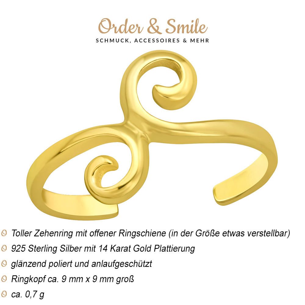 Order & Smile Schmuck Zehenring Zehenring Silber 925: Zehring gold „Spirale“, gestempelt