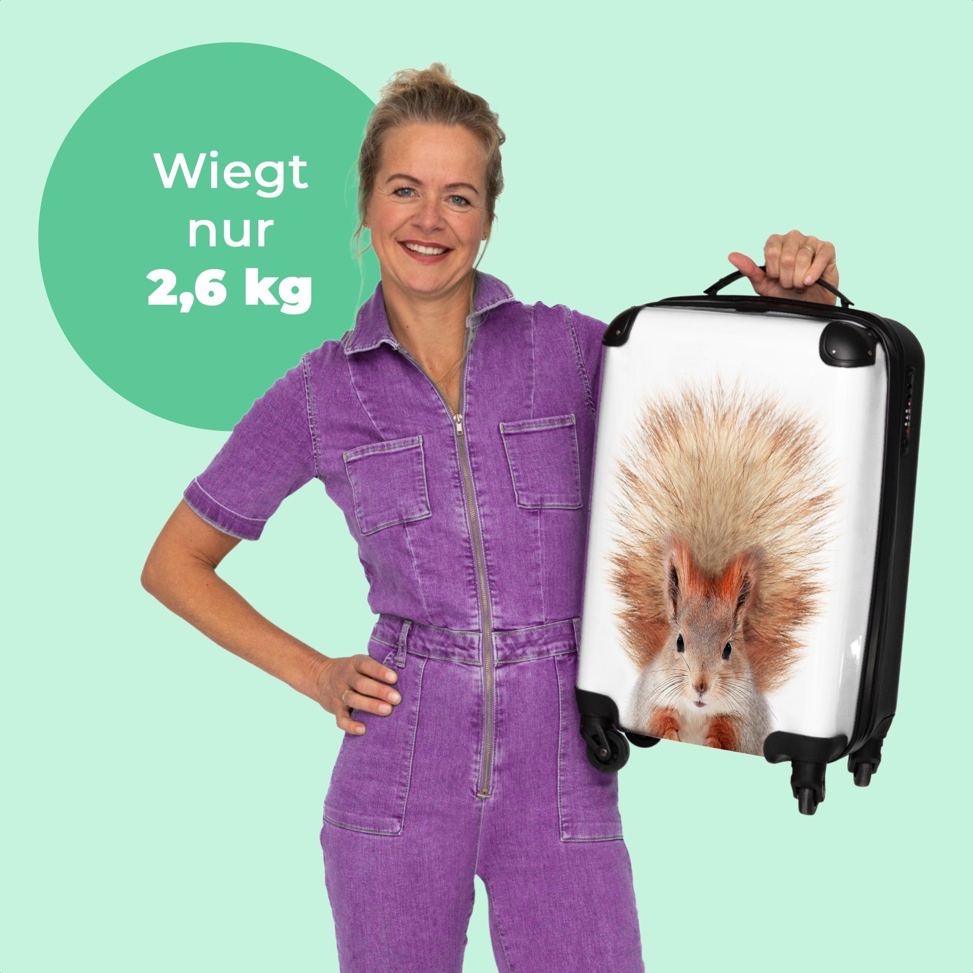 NoBoringSuitcases.com© Handgepäckkoffer 55x35x20cm Rollen, - Natur Tiere 4 Reisekoffer - Kleine - Rollkoffer Eichhörnchen Trolley Rollen 4 - - mit Cabin Orange Weiß, Handgepäck