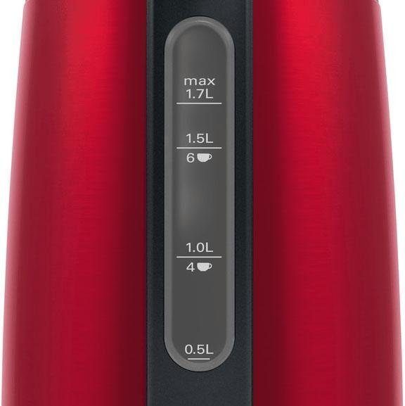 BOSCH Wasserkocher DesignLine TWK3P424, Ausgießen ohne Spritzer, Tassenanzeige, 1,7 l, 2400 W, Überhitzungsschutz, rot