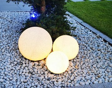 TRANGO Gartenleuchte, *NATURE* 3er Set Kugellampe 23400G Granit-Optik Gartenkugel, Außenleuchte Lieferumfang je 1x Ø 20, 30, 40cm, IP65 Strahlwassergeschützt für Außen und Innen geeignet