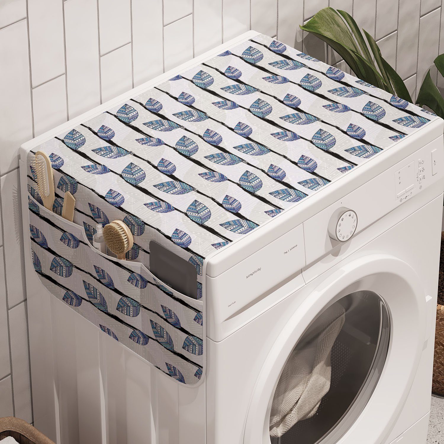 Abakuhaus Badorganizer Anti-Rutsch-Stoffabdeckung für Waschmaschine und Trockner, Ethnisch Zusammenfassung Blatt zeichnet