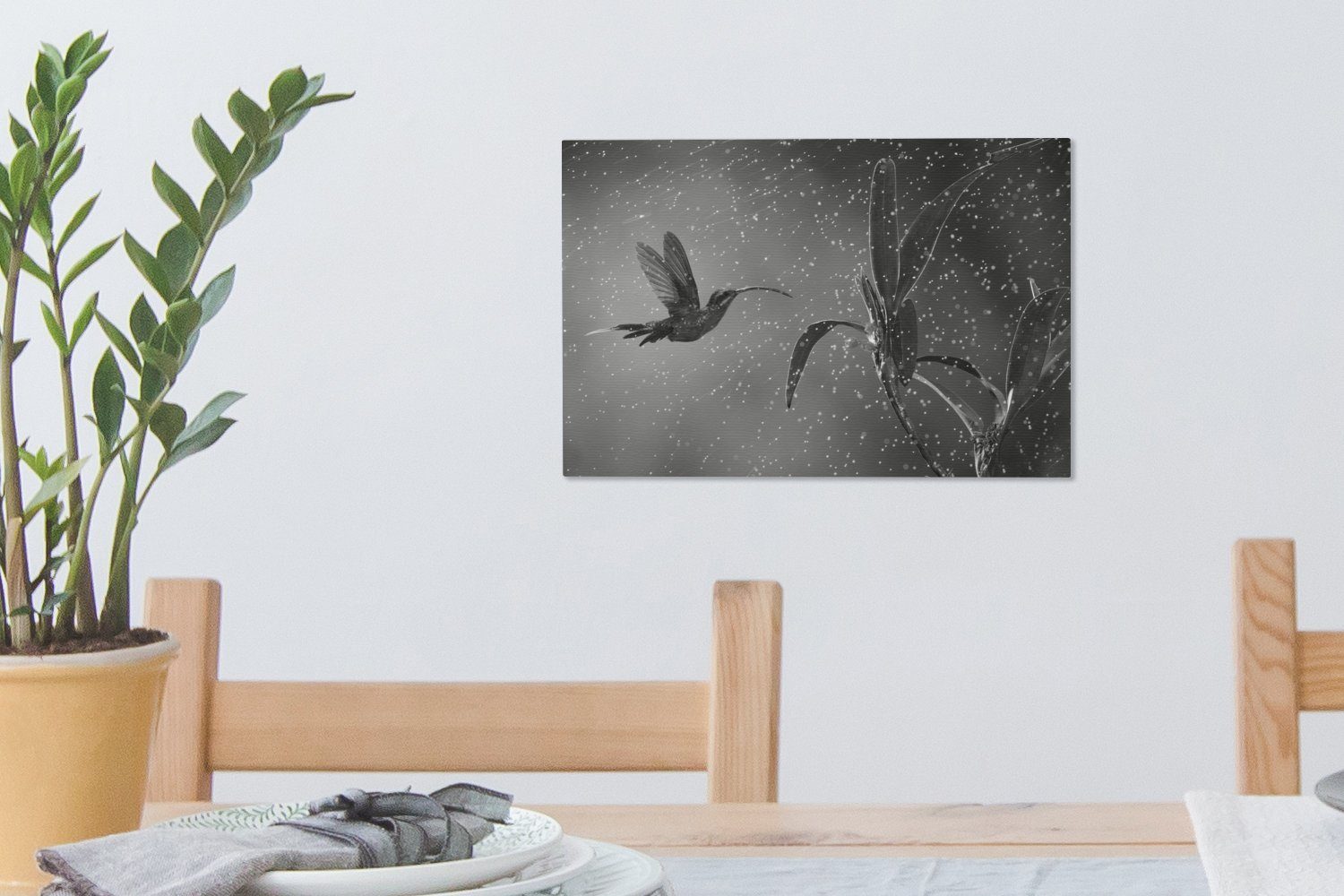 Regen weiß, in OneMillionCanvasses® Leinwandbild und cm schwarz Wanddeko, Rica von Costa Wandbild im 30x20 Leinwandbilder, Aufhängefertig, St), der in Natur (1 Kolibri
