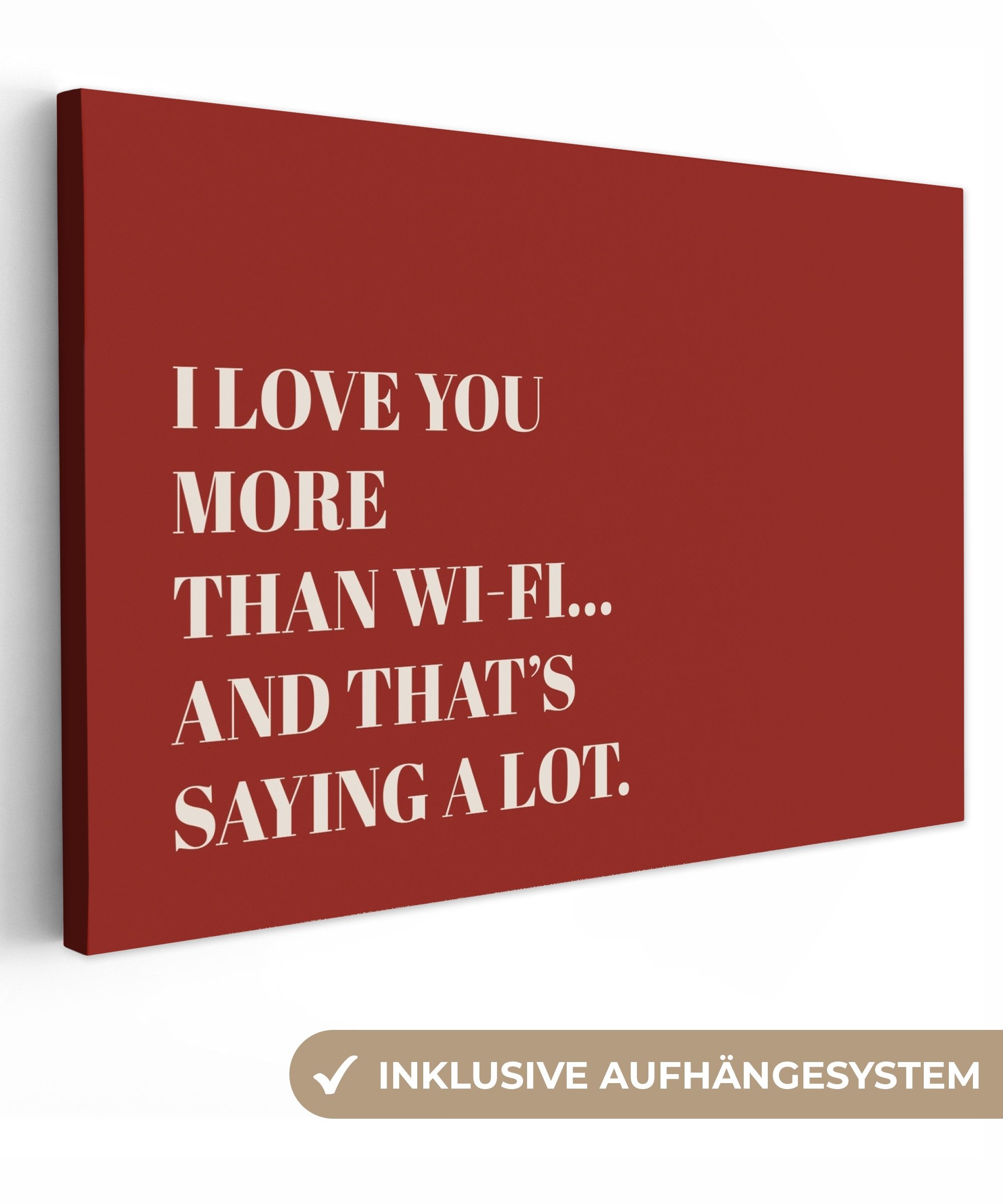 OneMillionCanvasses® Leinwandbild Rot - Zitat - Liebe, Fotodruck (1 St), Wandbilder Wohnzimmer Schlafzimmer 90x60 cm