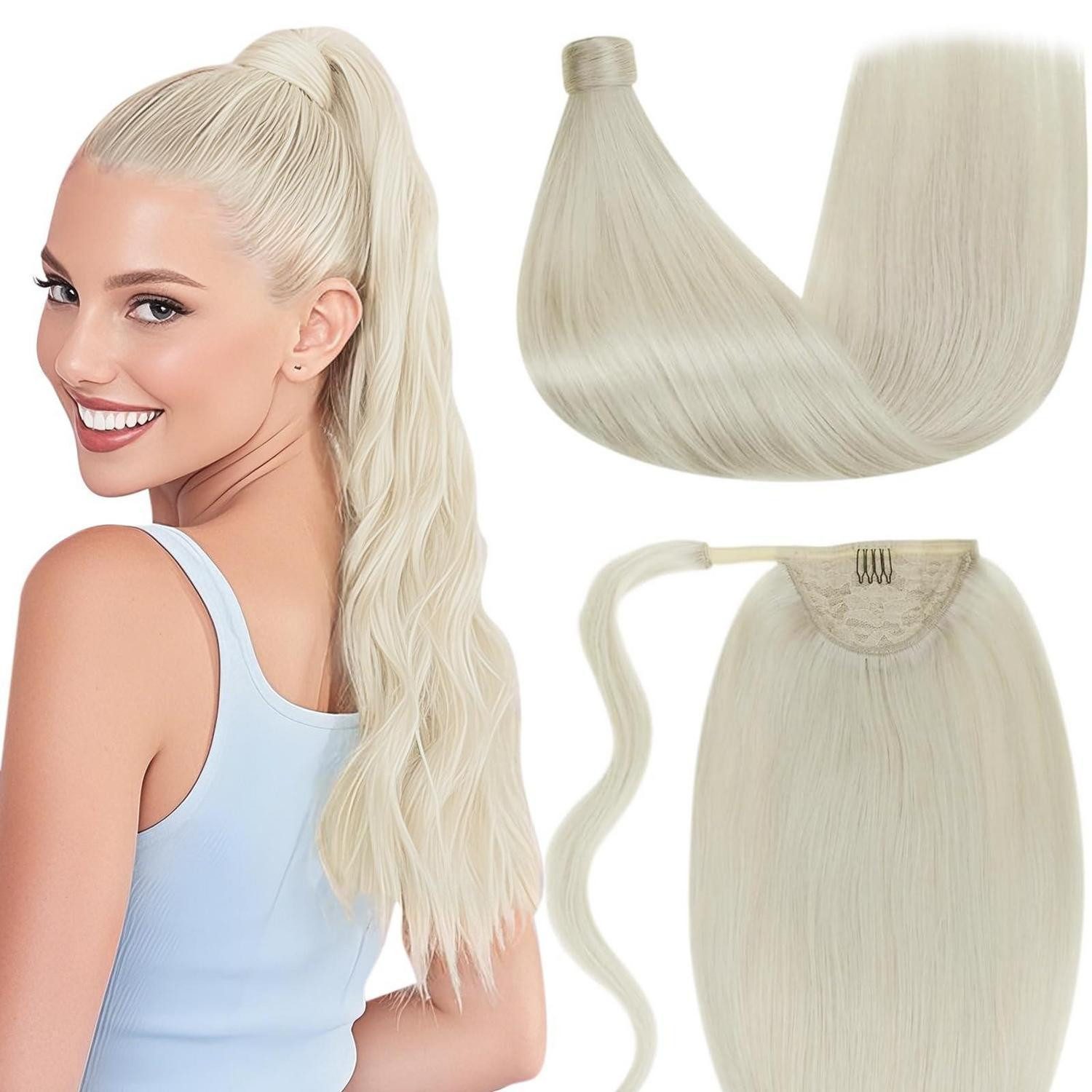 LuxusKollektion Echthaar-Extension Zopf Extension Echthaar Pferdeschwanz Platinblond 70g 30 cm P-#60