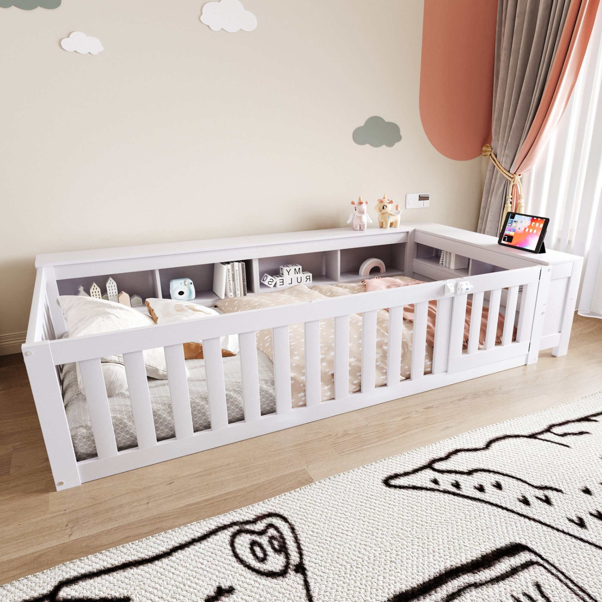 Merax Kinderbett (Kieferholz Jugendbett Babybett, 1-tlg), Bodenbett 90x200c günstig online kaufen