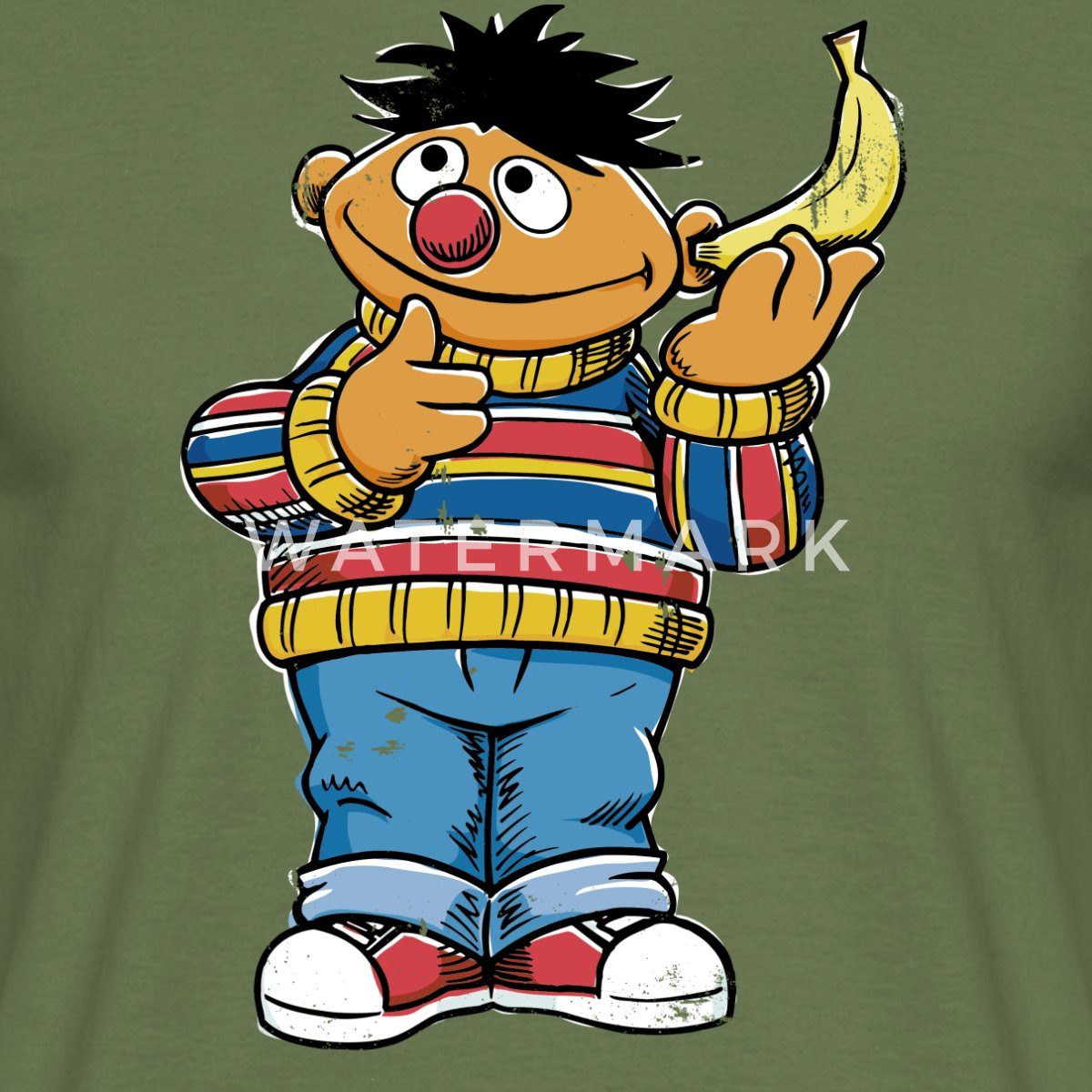 Spreadshirt T-Shirt Sesamstraße Ernie Mit Banane Pose Lustig Used Look Männer T-Shirt (1-tlg)