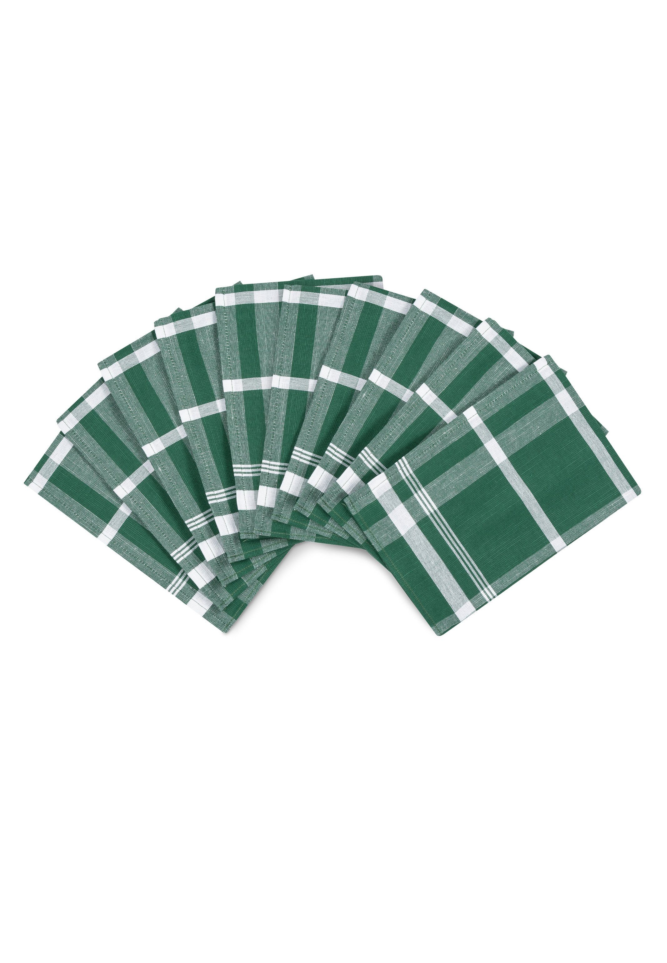 ROSS Geschirrtuch Exclusiv - Halbleinen - Blockkaro, (Spar-Set, 10-tlg., 10 X Geschirrtuch (50 X 70cm), 10 X Geschirrtuch im Set - Baumwolle - Strapazierfähig Grün | Geschirrtücher