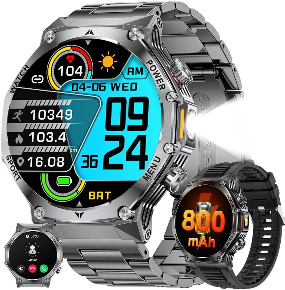 SUNKTA ‎ EF15-A Smartwatch (4,4 cm, android ios), Herren Smartwatch mit 800mAh Akku, Bluetooth Telefonie
