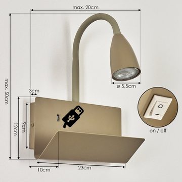 hofstein Wandleuchte »Monteparano« Wandlampe aus Metall in Khaki mit USB-Anschluss, ohne Leuchtmittel, GU10 verstellbarer Wandspot mit USB-Port, An-/ Ausschalter