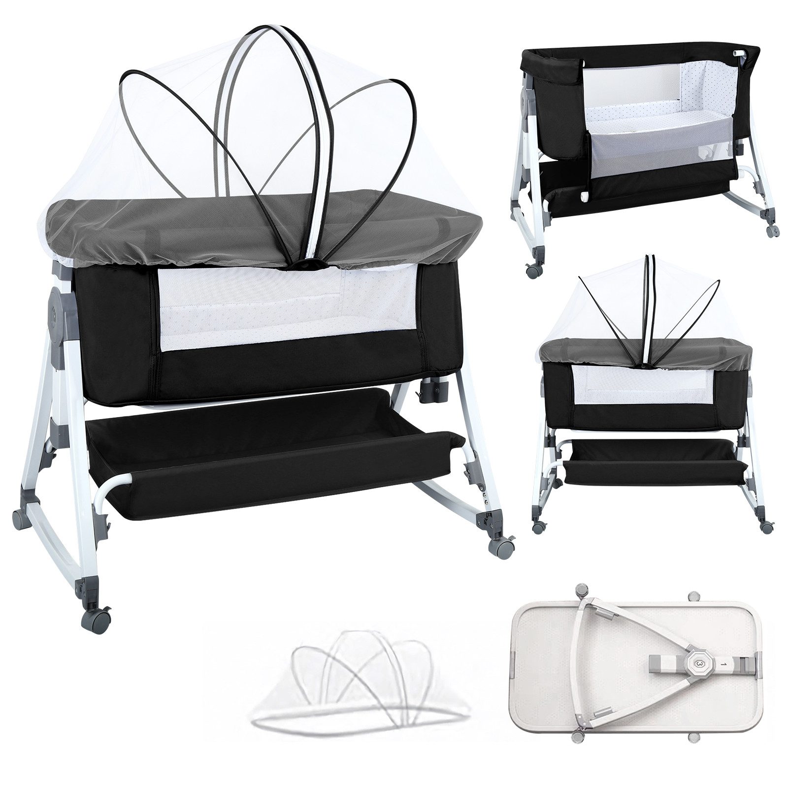 JEOBEST Beistellbett 3 in 1 Babybett, Schaukelmodus, mit atmungsaktivem Net günstig online kaufen