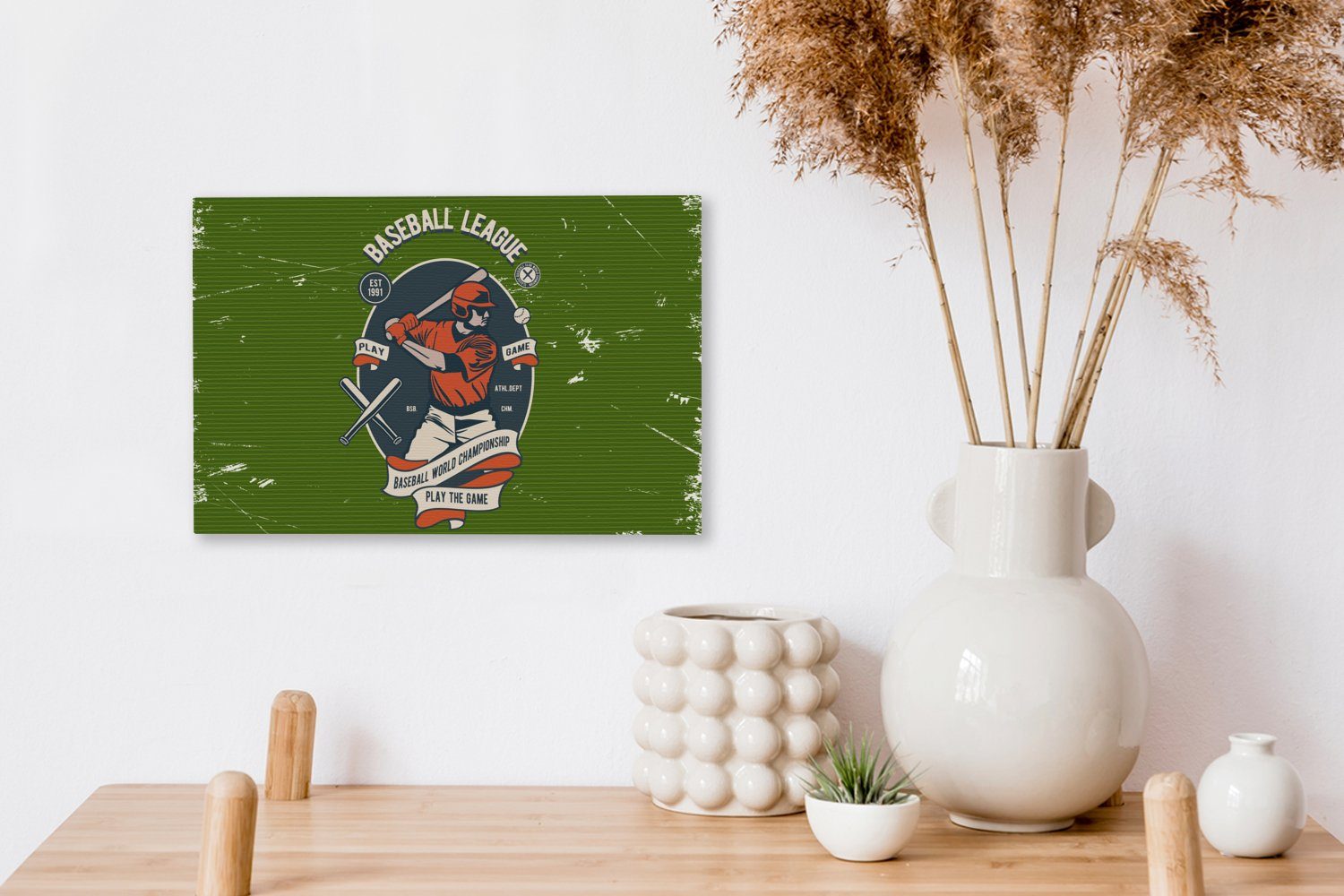 30x20 - Baseball Wandbild Baseball Wanddeko, Aufhängefertig, cm Leinwandbild - (1 St), Retro, Leinwandbilder, OneMillionCanvasses®