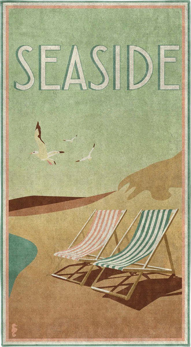 Blackpool, Seahorse (1-St), Frotteevelours Strandtuch Vintage Aufdruck mit