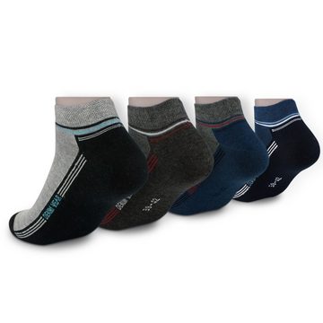 Die Sockenbude Sneakersocken DENIM (Bund, 4-Paar, mit Piqué-Bund) blau grau schwarz