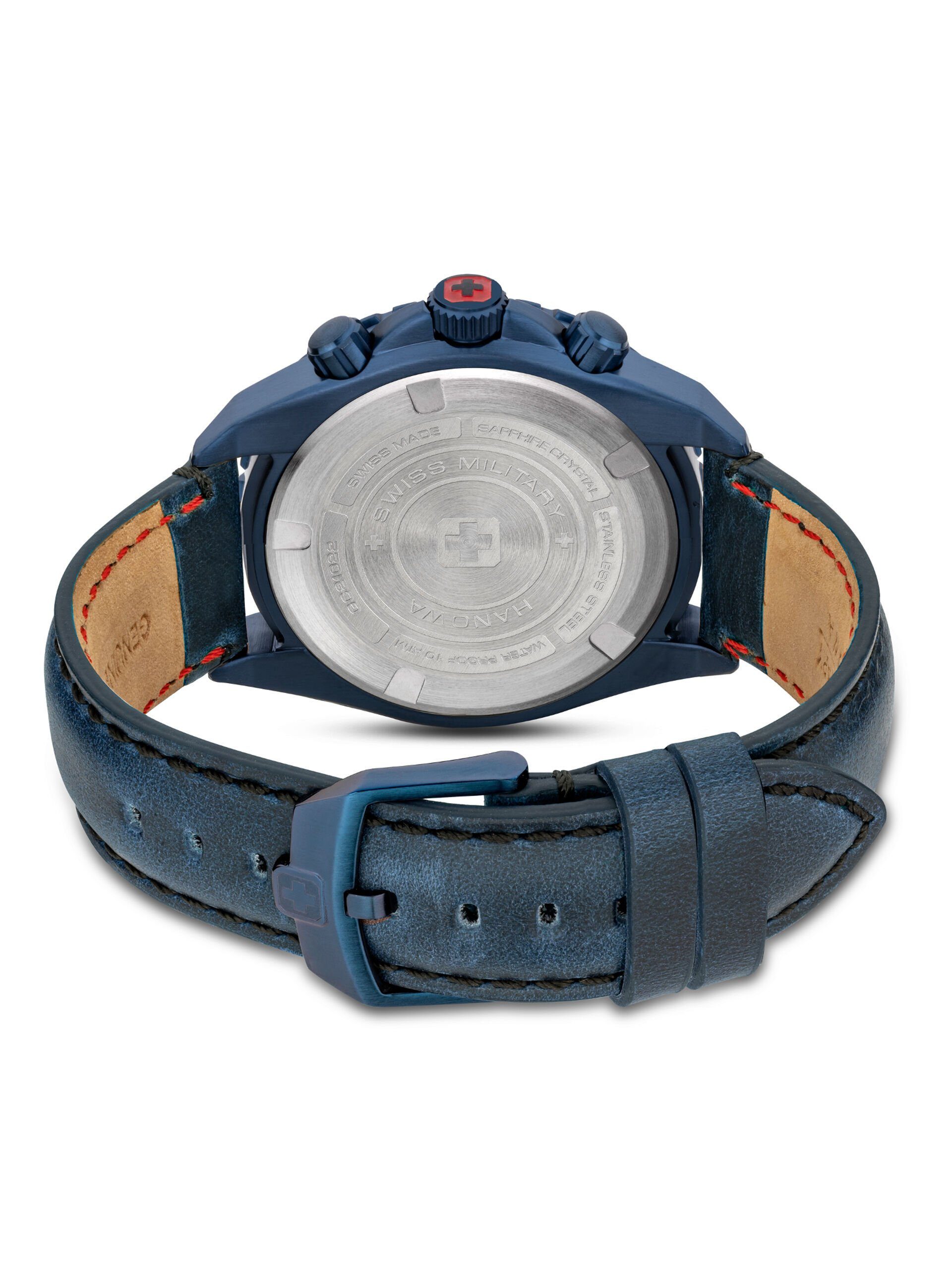 Swiss Military Hanowa mit hochwertigem Blau Leder-Armband IGUANA, Chronograph