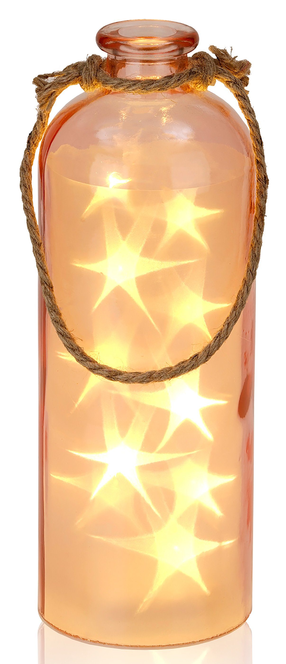 BRUBAKER LED Dekolicht Lichterflasche mit 10 LED Sternen, LED Lichterkette, Warmweiß, Dekoleuchte, Party Licht Deko, Höhe 31,5 cm Rosa
